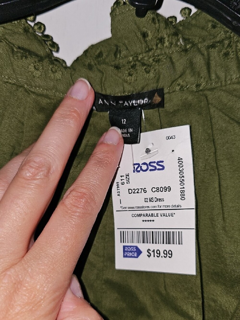 Ann Taylor Olive Green Eyelet Midi Dress with Tie Waist - Picture 2 of 3